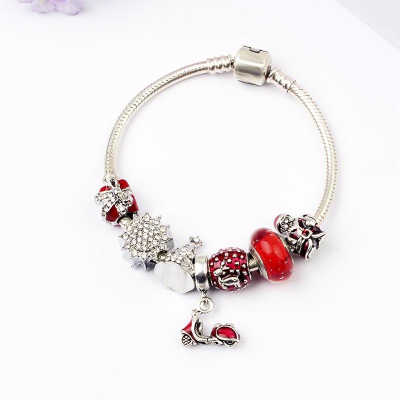 

Европейско-американский браслет-цепочка «змеиная кость» ручной работы с бусинами лэмпворк - Красный мотоцикл Рождественский подарок. 18cm