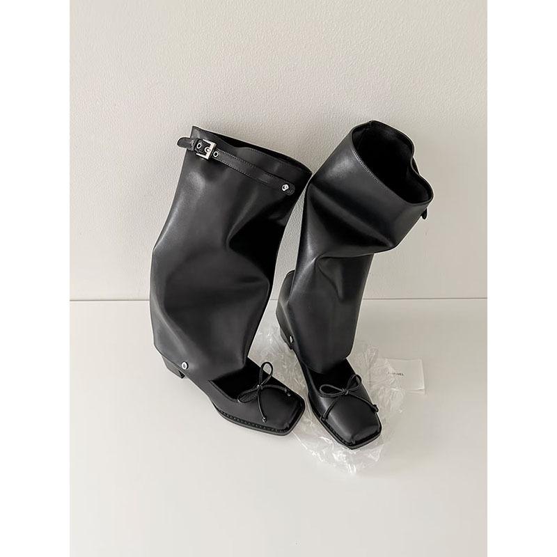 

Sheepskin~ niche thick heel 5cm heightening trouser boots women s boots two wear square head hollow bow ballet shoes 35