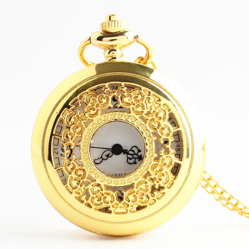 

Retro Quartz Necklace Watch: Vintage Golden Flip Pocket Pendant