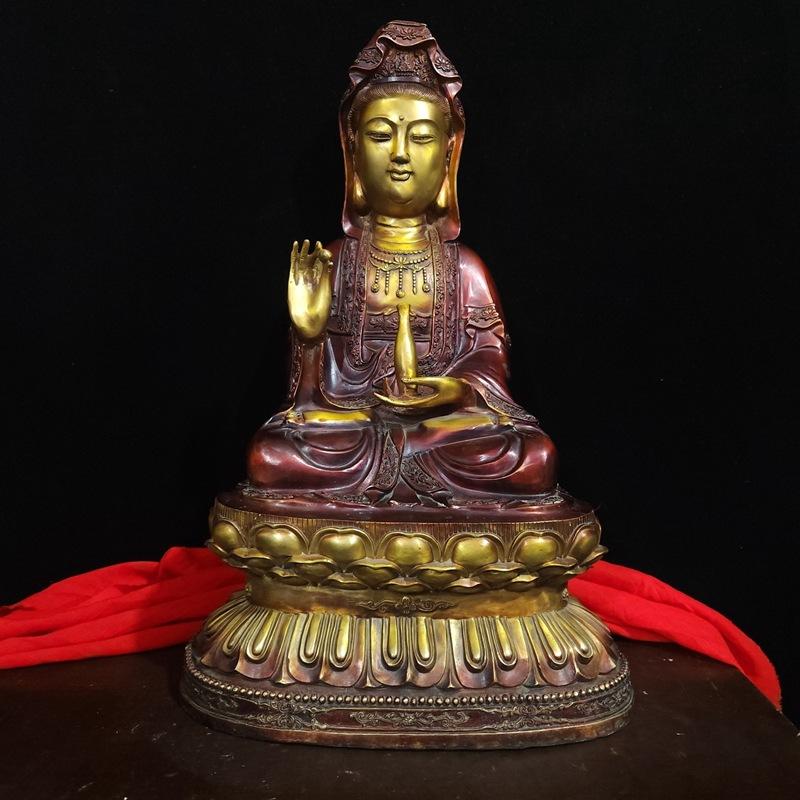 Style Full Color Painted Copper Home Decor Craft Ornament South Sea Lotus Guanyin Buddha Statue Decoration