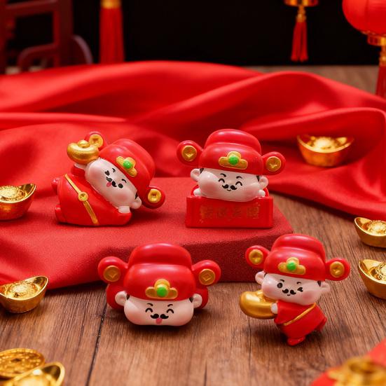1/4Pcs God of Wealth Figurine Computer Monitor Decoration Cartoon Chinese Immortals Statue Resin Sculpture Car Dashboard Ornament