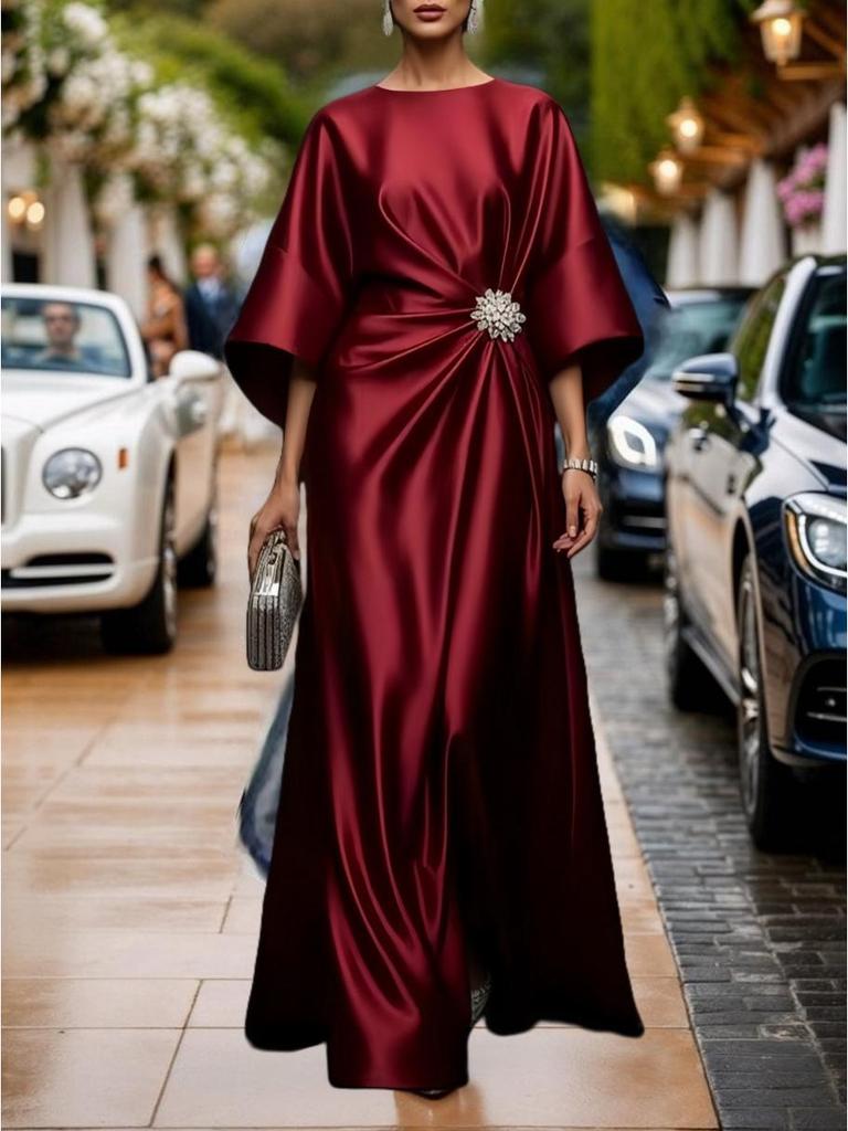 2025 Elegantes Satin-Kleid mit Perlenblumen-Dekoration für Damen