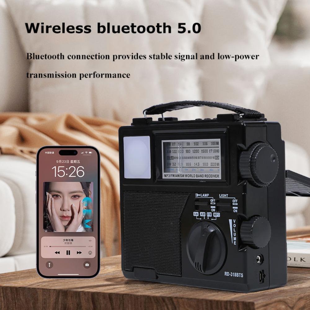 Music Player FM AM SW Radio Receiver LED Flashlight Wireless Bluetooth Speaker  Outdoor