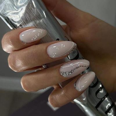 Wave Glitter Line Manicure Fake Nail Short Almond Nail Type Nail Piece Press On Nails Nail