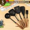 5Pcs Silicone Cooking Utensil Set Non-stick Cookware Heat Resistant Spatula Ladle Set Wooden Handle Cookware Tool Accessoires