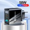 58W Fast Charging USB + Dual PD Travel Charger with EU/US/UK/KR/AU Plug, Type-C Compatible