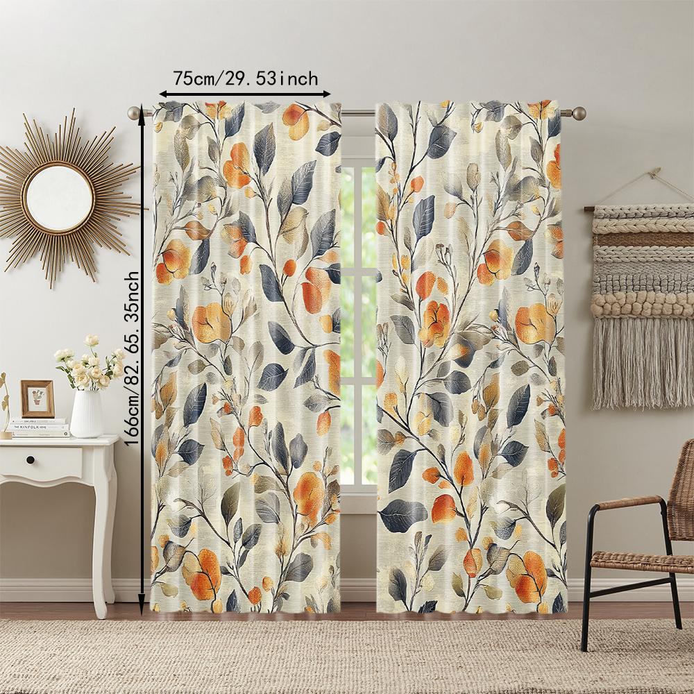 Set Of 2 Versatile Polyester Transparent Curtains Home Decoration Rose Leaf Pattern Use Bedrooms Living Rooms Made Room Window Treatment