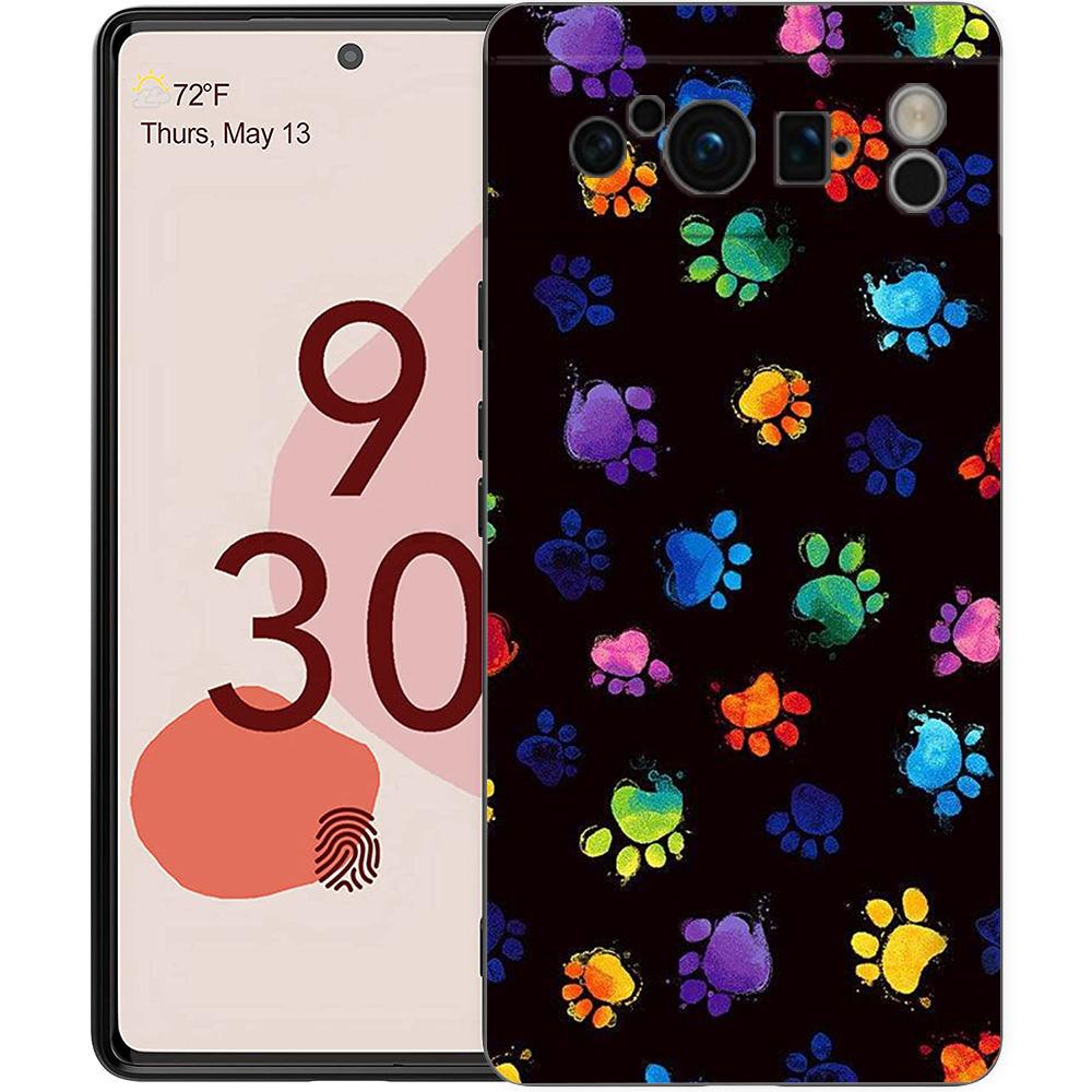 Phone Case For Google Pixel 6 7 8 9 Pro XL 8A 7A 6A Black Cover Soft Shell Dog Footprint Paw Cute