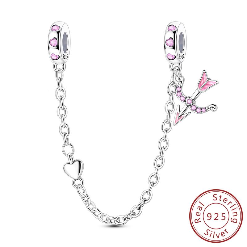 925 Silver Safety Chain Charms Golden Bow Snowflakes Infinite Love Safety Chain Fit Bracelet Jewelry Making