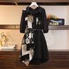 Slim Fit Midi Dress Color Block Five-Quarter Sleeve Women's Fashionable Shirt Style Dress Knee-Length A- Line Gown for Ladies