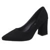 Women's Black Suede Chunky Heel High Heels - Comfortable Professional Formal Shoes