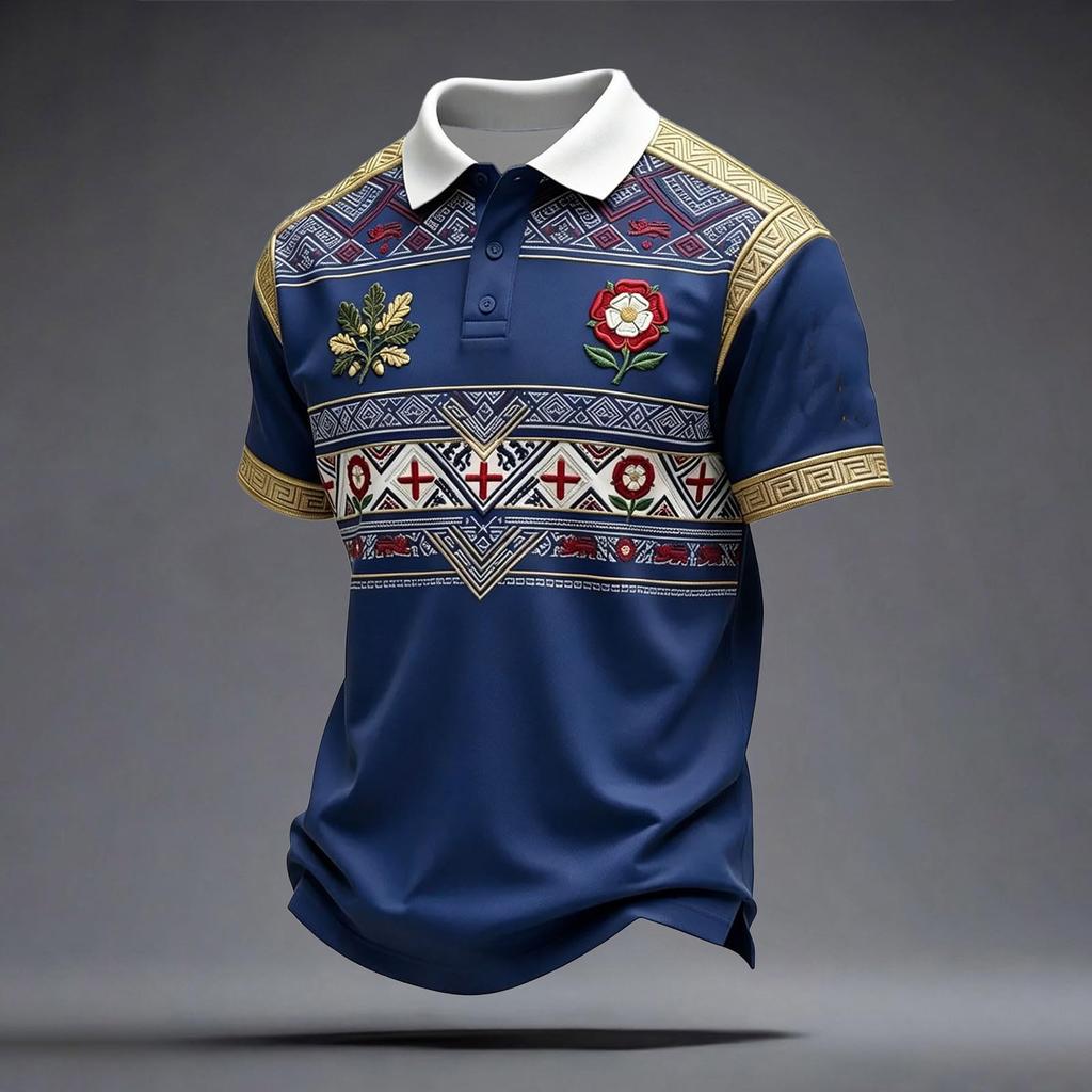 Men's Classic Polo Shirt Football Jersey England Style Short Sleeve Button Collar Lightweight Breathable Fabric Sportswear