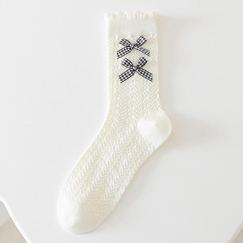 Damen Koreanische Mid-Calf Socken mit Schleife
