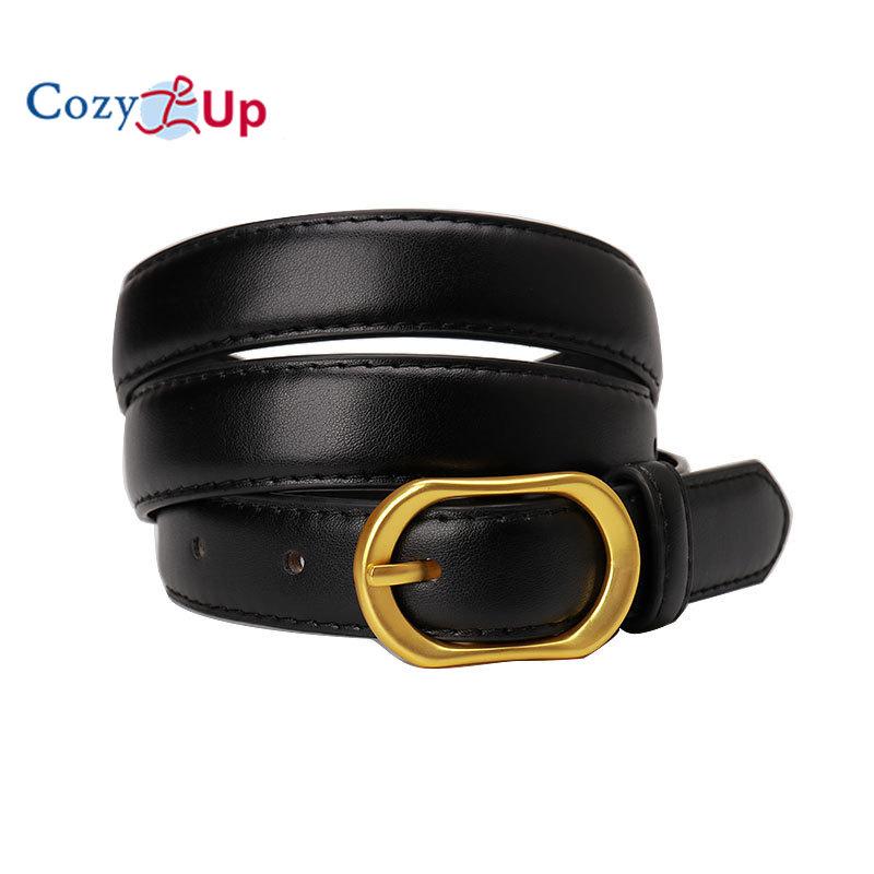 Women's Leather Belts for Jeans Dress Pants Ladies Waist Belt Skinny Belt with Fashion Gold Buckle