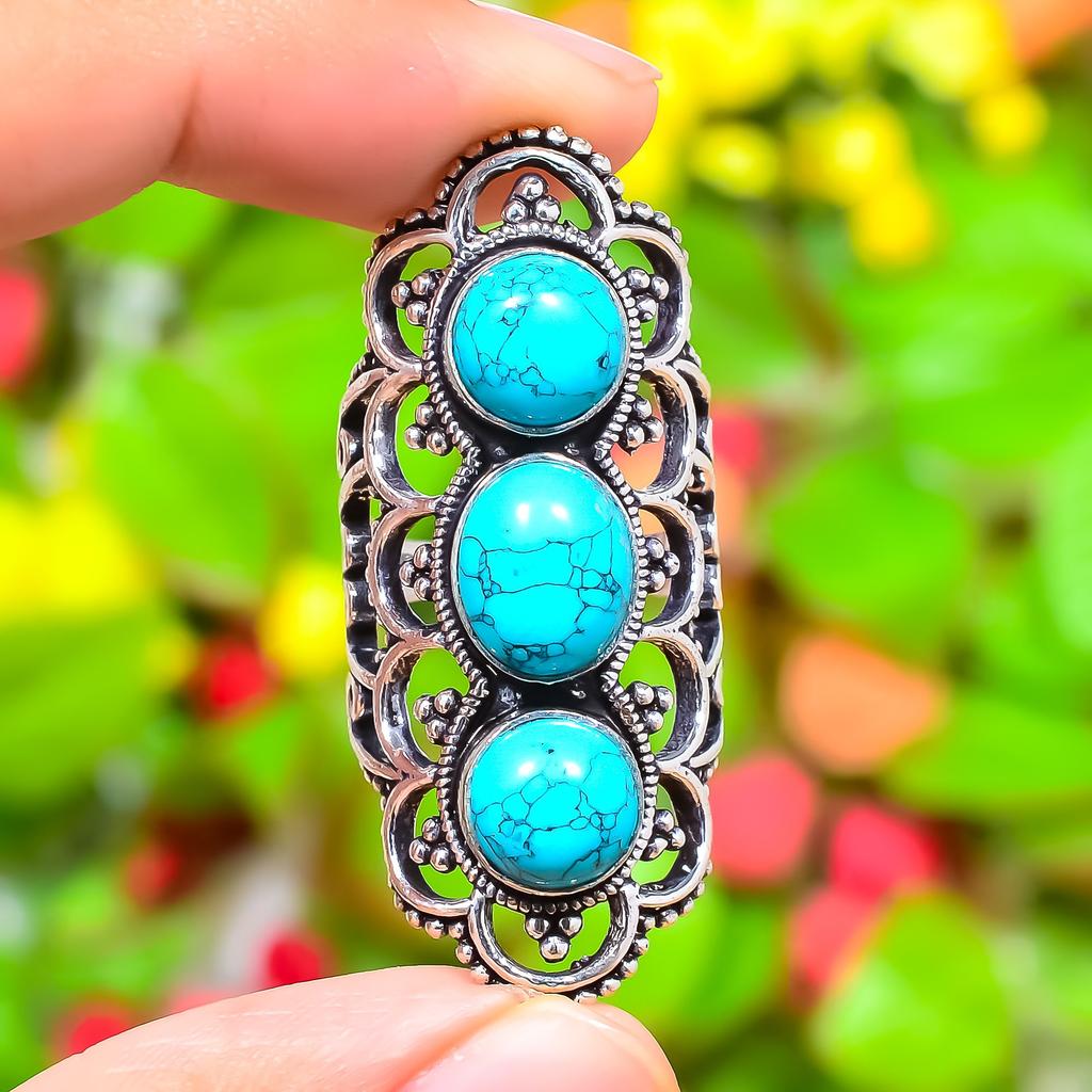 Santa Rosa Turquoise Gemstone Handmade 925 Sterling Silver Gift Ring Size 8 e1J18