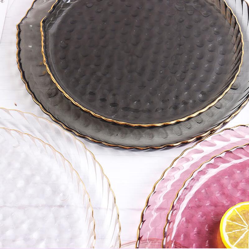 Nordic Style Glass Dinner Plate with Gold Rim