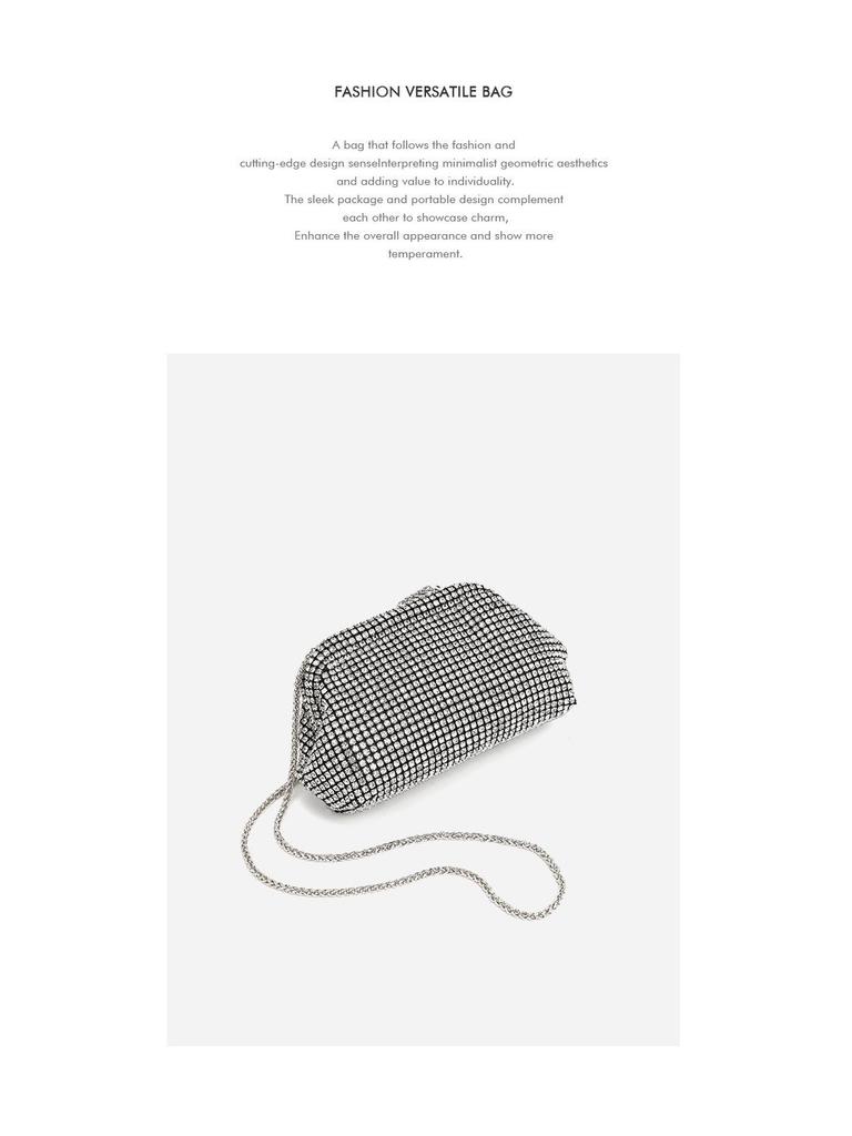 Cloud Bag: Women's Rhinestone Evening Clutch with Shoulder Chain, Shell-Shaped Crossbody.