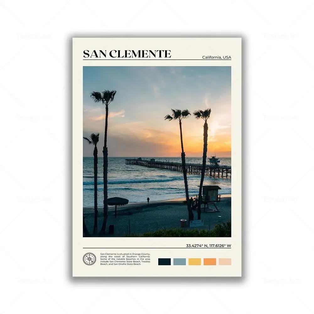 Modern Vintage Wall Art – Travel Scenery of Los Angeles and San Francisco HD Canvas Print Poster for Home and Living Room Decor