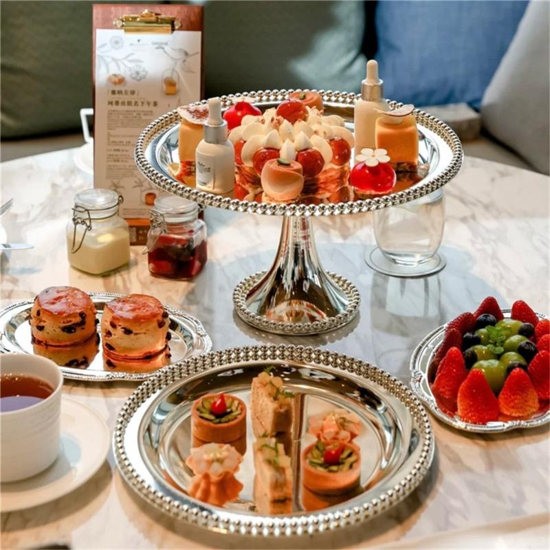 Elegante Alzata Rotonda per Torta Vassoio per Dolci in Acciaio Inossidabile per Frutta Snack Caramelle Decorazione Tavolo da Cucina e da Pranzo