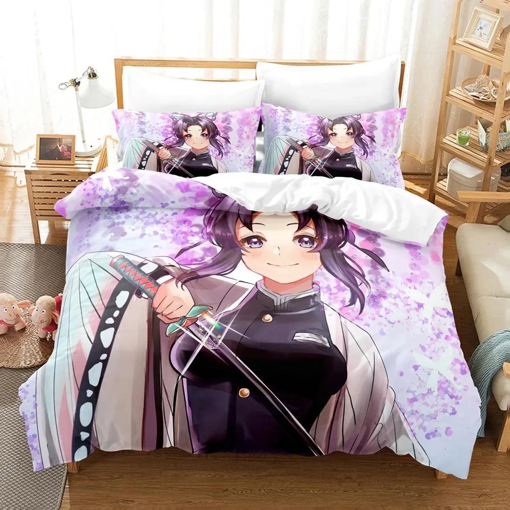 3D Print Kochou Shinobu Bed Linen Anime Demon Slayer Bedding Set 135x200 Teens Boys Twin Single Queen King Full Duvet Cover Sets