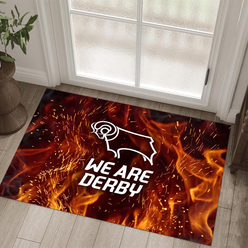 Derby County Football Design Crystal Velvet Carpet Cozy Non?Slip Printed Rug For Bedroom Living Room Entrance