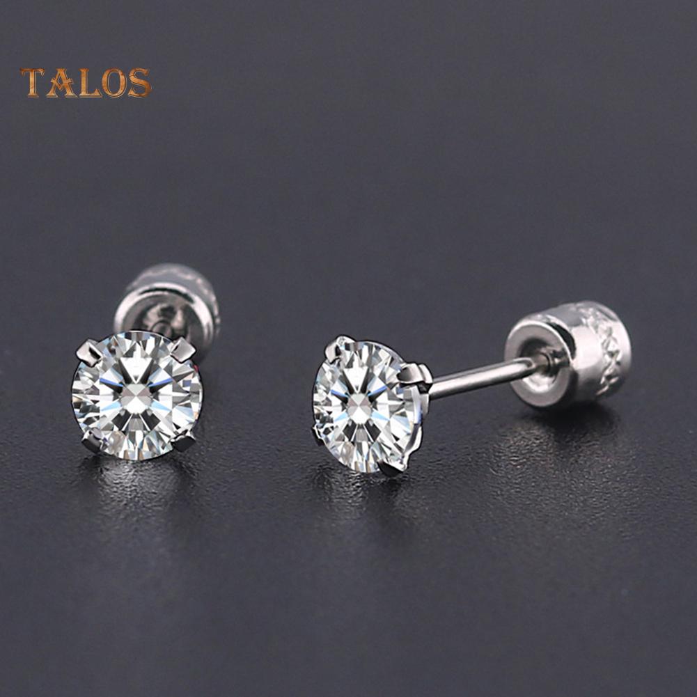 TJ Unisex Round Cubic Zirconia Titanium Steel Stud Earrings Jewelry Gift