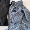Women's Blue-Gray Plaid Brushed Shirt Jacket - Casual, Versatile Autumn/Winter Layer with High-End Feel