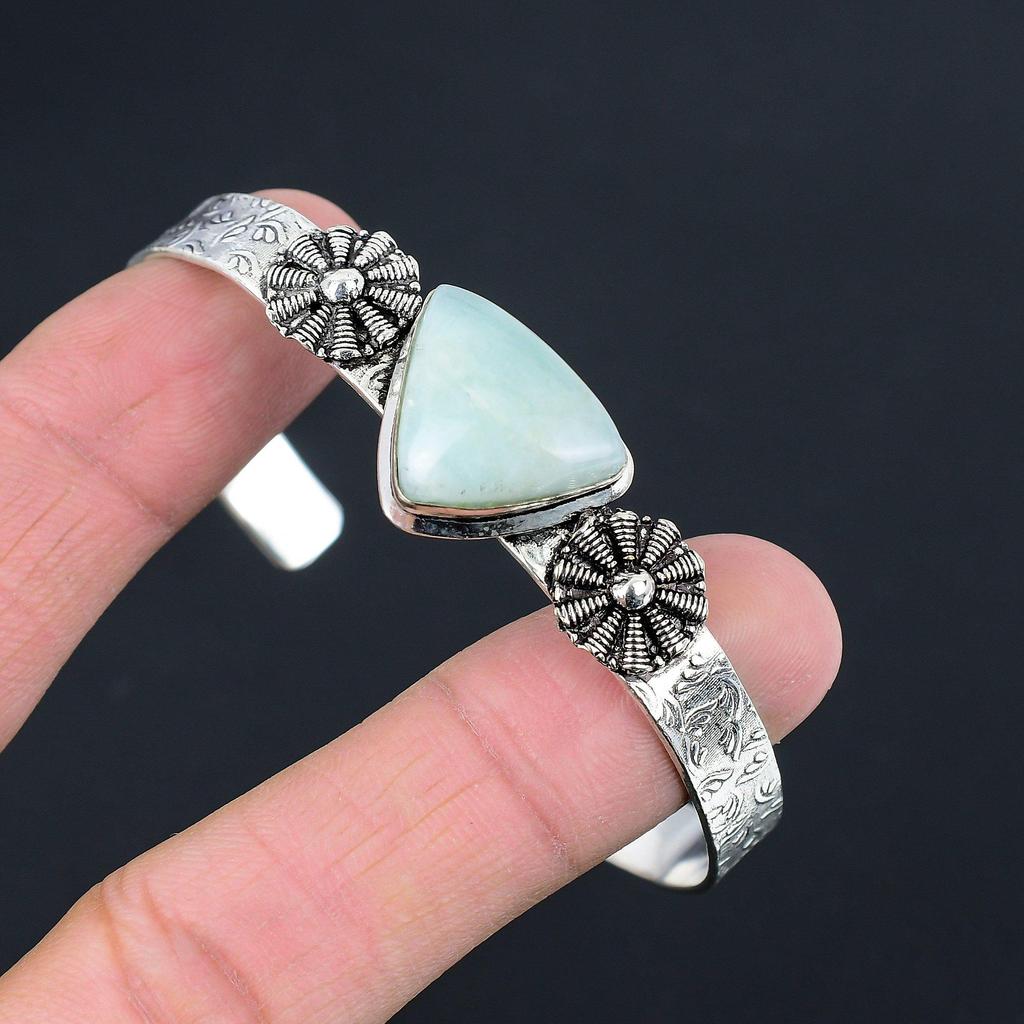 Osterverkauf Natürlicher Amazonit Hochzeit Handwerker Neuer Armreif Schmuck Sterlingsilber