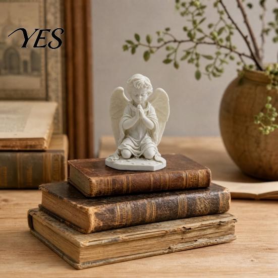 Small Angel Figurine for Shelf 3D Printed Kneeling Praying Statue, Matte White Cherub Sculpture Eco-friendly PLA Decor Home Decor, Healing Office