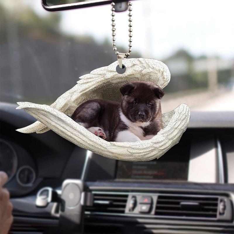 Creative Sleeping Angel Wing Puppy Memorial 2D Flat Car Rear View Mirror Accessories Ornament Decoration Hanging Charm Pendant