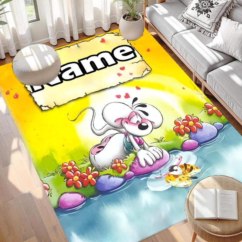 Custom Name Personalized Diddl Print Carpet, Versatile Home Decor Rug, for Playroom, Apartment, Balcony, Entryway, Hallway Gift