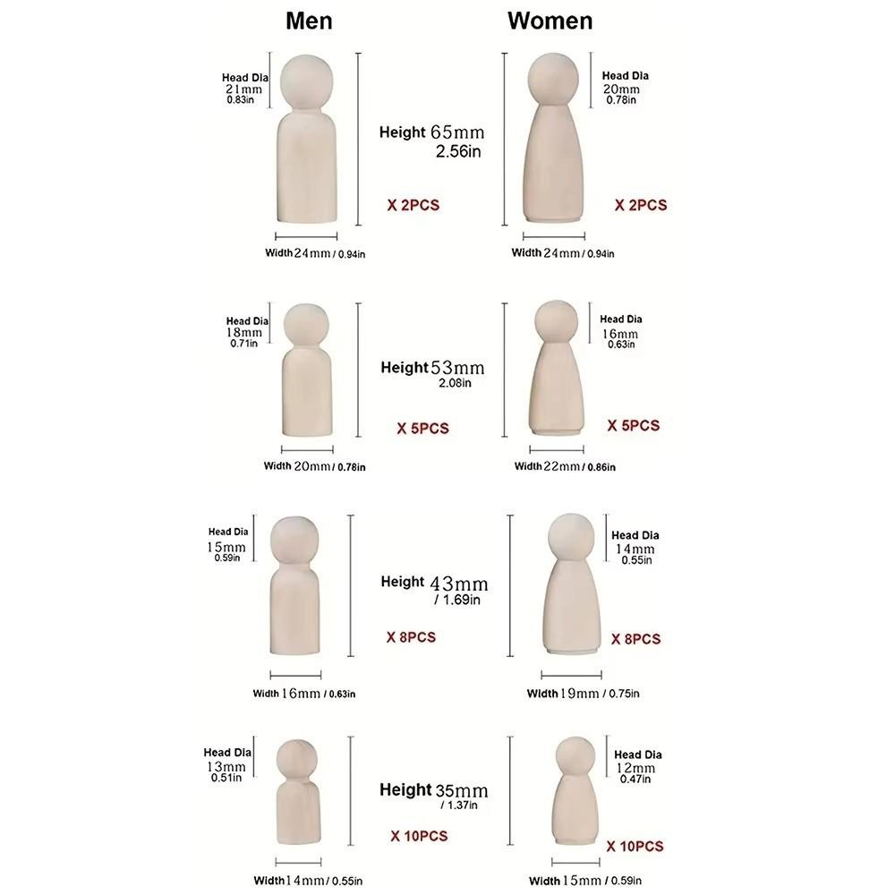 50pcs Natural DIY Wooden Figures Handicrafts Painting Dolls Toys  Wedding Craft