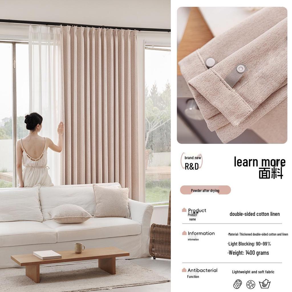 Elegant Double-Sided Cotton Linen Light-Blocking Curtains with Retro Design and Multiple Specifications