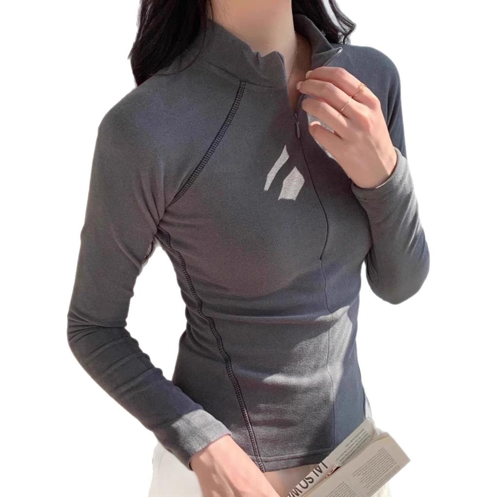 Semi-turtleneck zipper bone 2025 autumn and winter new shirt T-shirt casual versatile women