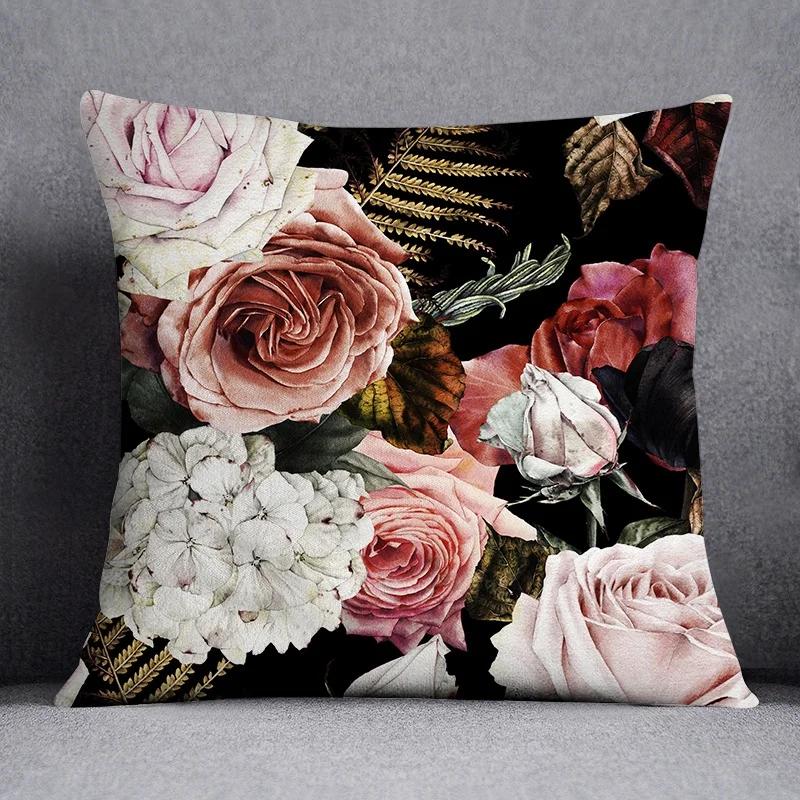 Fashion Classic Square Decorative Pillowcase Rose Pattern Living Room Sofa Cushion Pillow Home Decor