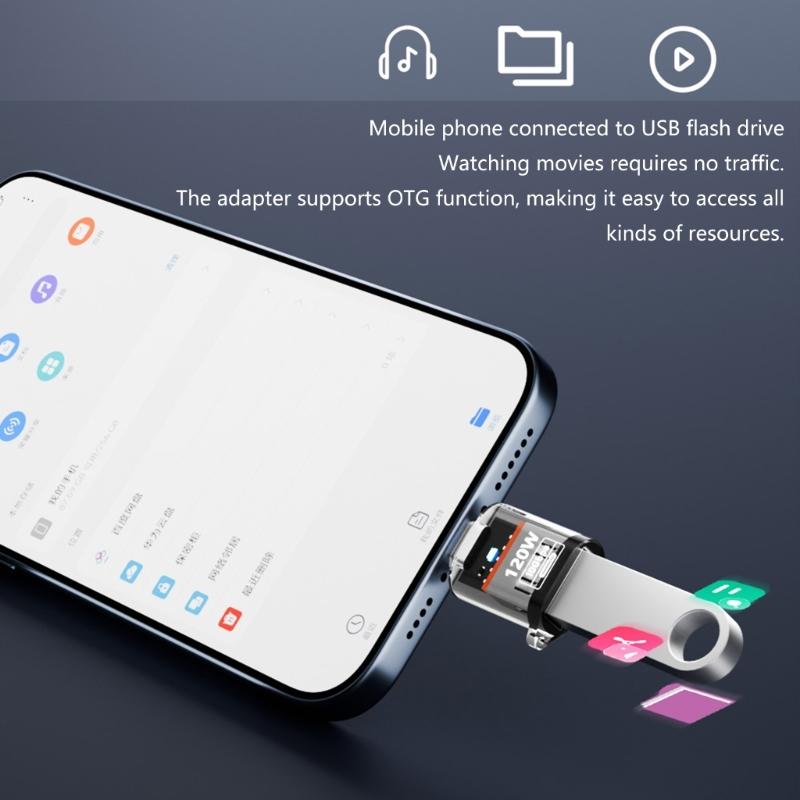 Type-C to USB A Converter with Light Support 120W Charging 10Gbps Data Transfer USB C Extender Clear Shell OTG Adapter