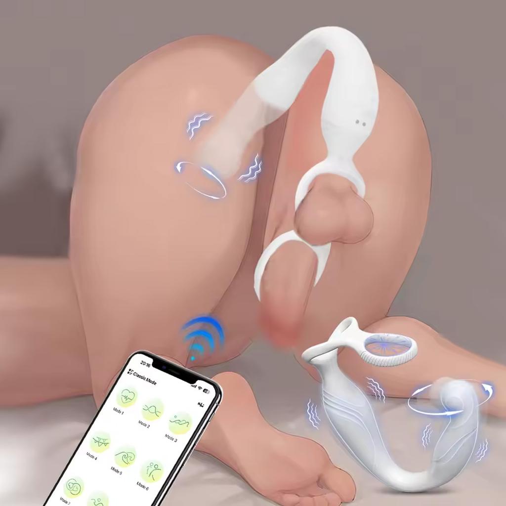 2 In 1 Anal Plug Penis Ring Adult Sex Toys Semen Cock Ring Penis Ejaculation Delayed Vibrating Massage Sex Erotic Toys for Men