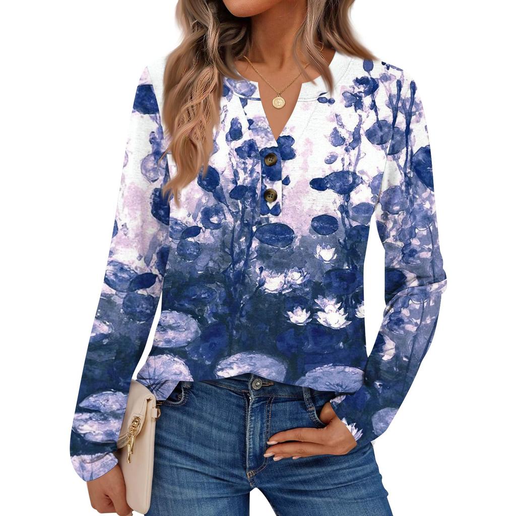 Women's Printed Long Sleeve Shirts Elegant Casual Tops Trendy Shirts Tops