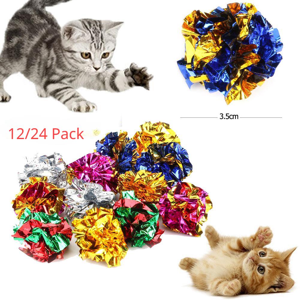 24/12Pack Colorful Crinkle Balls Sound Tin Paper Toy for Cat Durability Vocalization Dolls Playing Interactive Bite Squeak Toys
