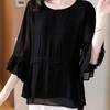 Niche Stylish Black Summer Doll Top: Age-Reducing, Belly-Covering Women's Shirt.