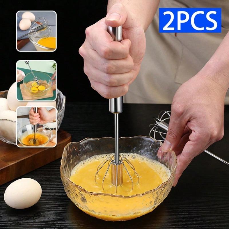 

Набор из 2/4 ручных миксеров из нержавеющей стали - Легкий венчик для взбивания яиц и блендер для крема для выпечки, ручной кухонный инструмент с нескользящей ручкой