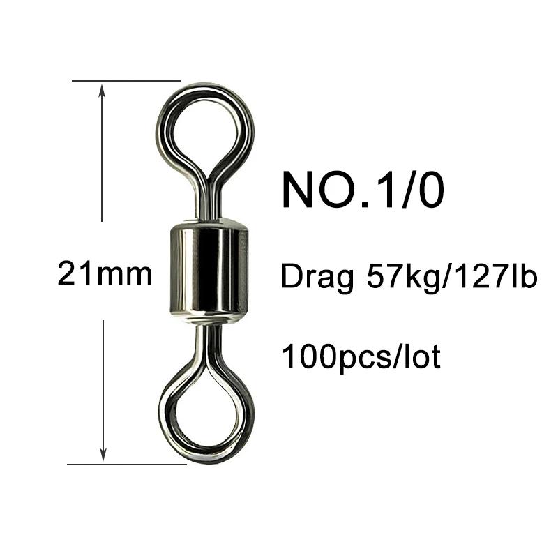 100pcs Fishing Swivel Solid Connector Ball Bearing Snap Lure Swivels Rolling Stainless Steel Beads Accessories