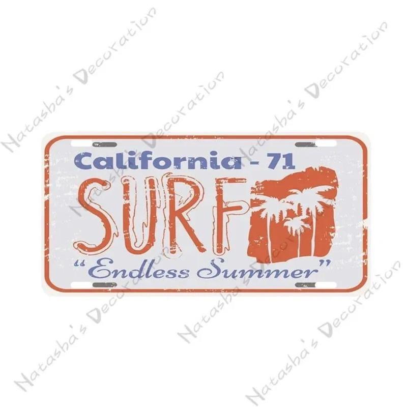 Beach Summer Surf License Plate, Metal Wall Decor 30x15cm