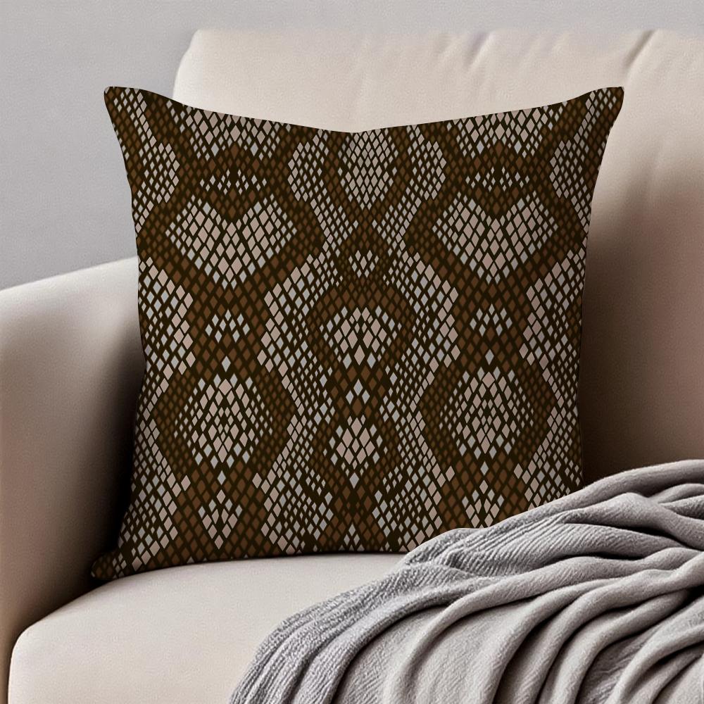 Trendy Snake Print Fashion Design Art Cushion Cover Pillowcase Antidustmite Invisible Zipper Short Plush Sofa Cushion