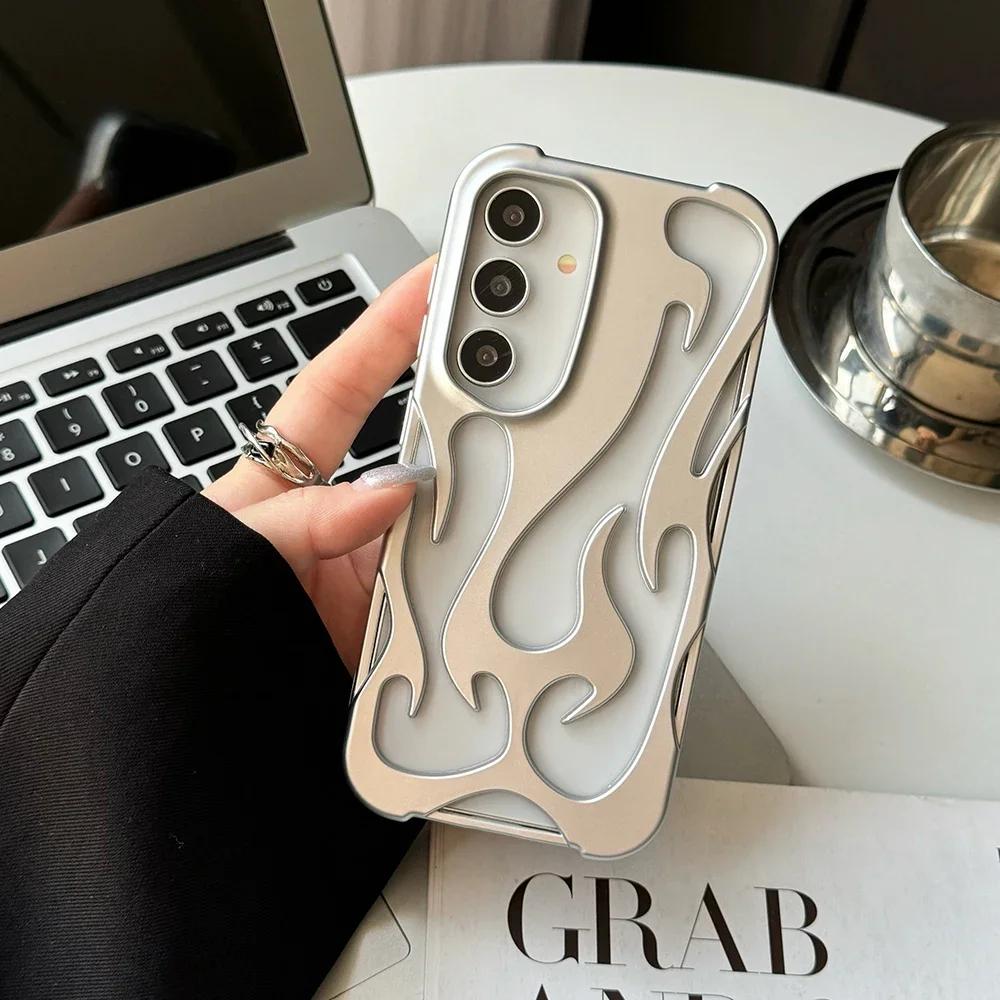 3D Flame Pattern Hollow Case For Samsung Galaxy S25 S24 Plus S23 S22 Ultra A55 A54 A15 A16 A26 A36 A56 5G Heat Dissipation Cover