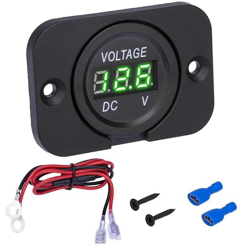 Car Battery Voltage Meter, Waterproof DC 12V 24V Digital Volt Meter, 12v Battery Monitor with LED Digital Display, Round Voltage Gauge for Car Truck