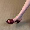 2026 new fish mouth Muller slippers women's medium heel thick heel simple and comfortable versatile one-character cool slippers women