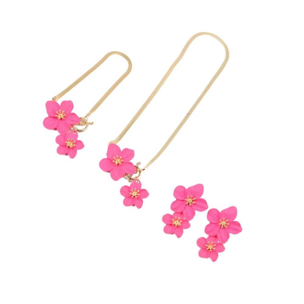 Metal Flower Jewelry Set OT Buckle Pendant Jewelry Suit Elegant Flower Necklace Earrings Set  Party
