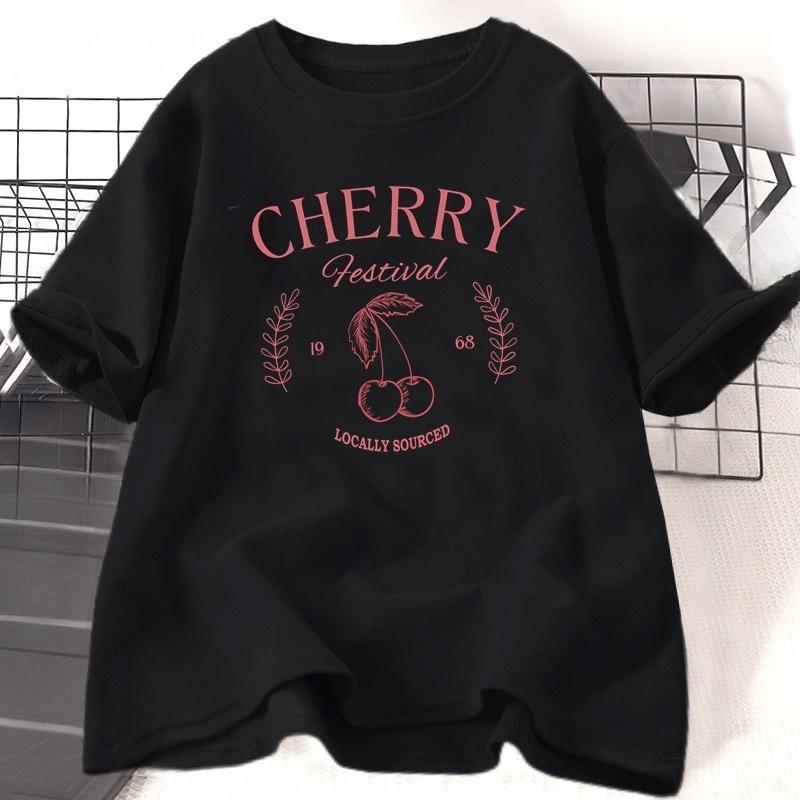 Cherry Vintage T Shirt WOMEN Cherry Festival TShirt Summer Fruit Graphic Tees Casual Cotton Short Sleeve Tshirt HighQuality