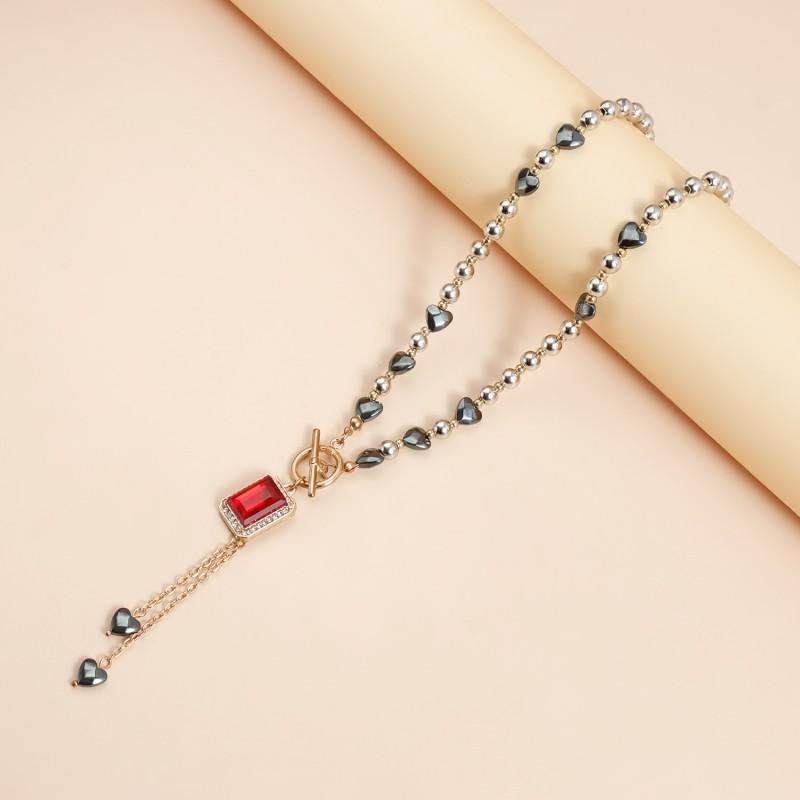 Dark Gothic Style Glass Crystal Pendant Necklaces for Women Girls Punk Creative CCB Beaded Choker Necklace Y2K Fashion Jewelry